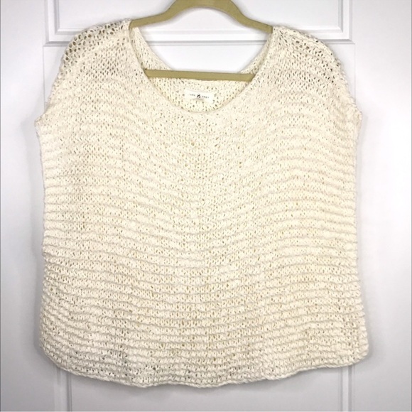 LOU & GREY Boho Boxy Crop Poncho Fit Sweater Top NEW Size M Cream - Picture 1 of 9
